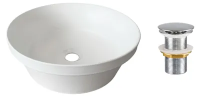 Productafbeelding van Ronde opbouw waskom 40 cm mat wit met klik-klak afvoerplug