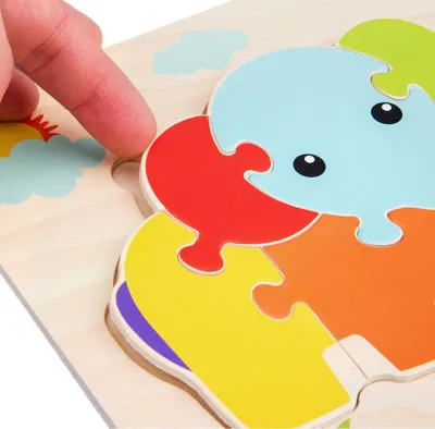 Produktbild von Kinder-Holzpuzzle für Kleinkinder, niedliches Cartoon-Tier-Puzzle zum Aufstecken, Lernspielzeug, Jungen- und Mädchen-Geburtstagsgeschenke, Elefant