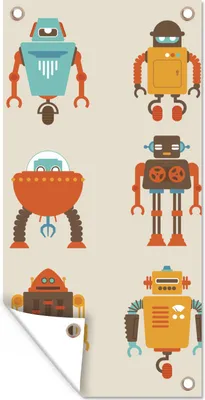 Produktbild von MuchoWow® 40x80 cm Outdoor-Poster Gartendeko Sichtschutz Garten Poster für den Garten  Illustration - Kinder - Roboter