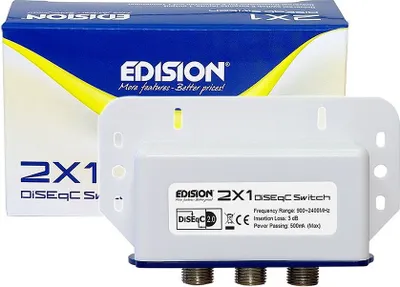 Produktbild von Edision DiSEqC 2.0 Schalter 2/1 Wetterschutzgehäuse HDTV Weiss 2 Eingang/1 Ausgang