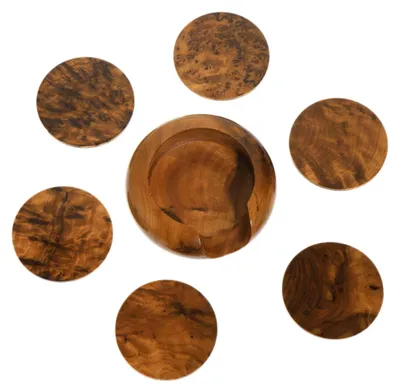 Immagine prodotto di Set di sottobicchieri in legno - 6 pezzi con supporto - diametro 7 cm