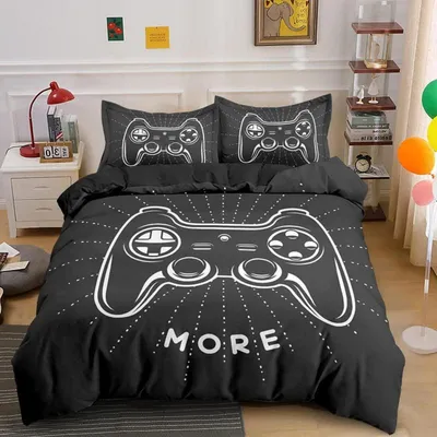 Productafbeelding van Beddengoedset met gamepad-print, 200x220 cm + 2 kussenslopen 80x80 cm, microvezel
