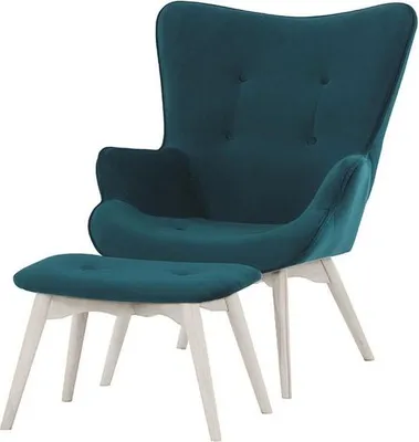 Image de Fauteuil à oreilles avec repose-pied Ducan Velvet-Kronos 9-Blanc