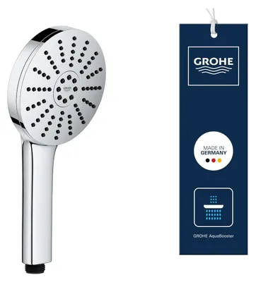 Immagine prodotto di GROHE Vitalio Joy+ 120, soffione doccia a risparmio idrico con funzione Boost per una maggiore intensità del getto, 8 litri al minuto (doccetta manuale con 3 tipi di getto, inclusa la tecnologia AquaBooster, attacco universale), cromato, 1348640000