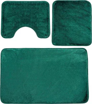 Productafbeelding van Famanu badmatset, 3-delig, antislip, wasbaar, donkergroen - 80 x 50 cm + 50 x 40 cm