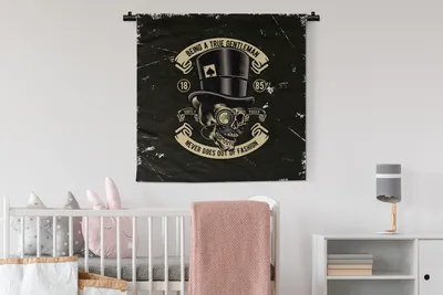 Produktbild von MuchoWow® Wandteppich Wandbehang Totenkopf - Hut - Vintage 90x90 cm Tapisserie Dekoration Wandtuch - Wandaufhänger