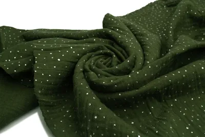 Obrázek produktu pro Bavlněná mušelínová tkanina se stříbrnými tečkami, dvojitá gáza, lesní zelená 50 x 130 cm