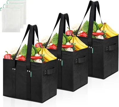 Produktbild von Faltbare Einkaufstasche Set 3 Stück, 38x23x31 cm, verstärkter Boden, für Einkäufe