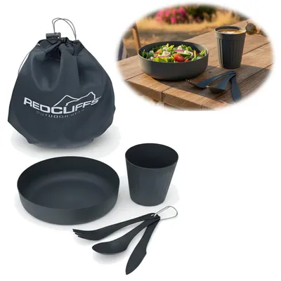 Produktbild von LS-LebenStil 6-TLG. Picknick-Set für 1 Person inkl. Tragetasche Camping-Geschirr Wiederverwendbar mit Teller, Besteck Löffel Gabel Messer, Becher