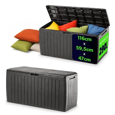 Produktbild von KADAX Gartenkiste "Amfisa", Aufbewahrungsbox aus Kunststoff, Gartentruhe, Gartenbox, Dunkelbraun, 290L, 116 cm