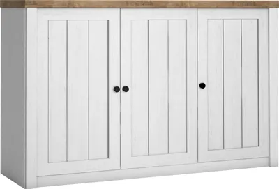Produktbild von Furniture24 Kommode 130 cm Prowansja K3D Sideboard 3 türiger Schrank Wohnzimmerschrank Kiefer Weiß/Lefkas Eiche