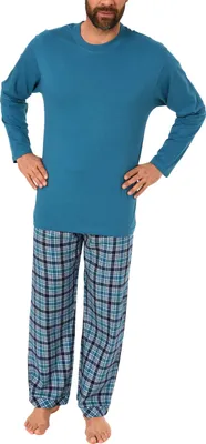Produktbild von Herren Schlafanzug Pyjama lang mit Flanell Hose - auch in Übergrössen - 281 101 90 648 ; blau , 52