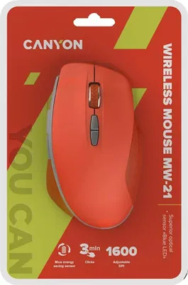 Zdjęcie produktu dla Canyon MW-21, Po prawej stronie, Optyczny, RF Wireless, 1600 DPI, Bordowy