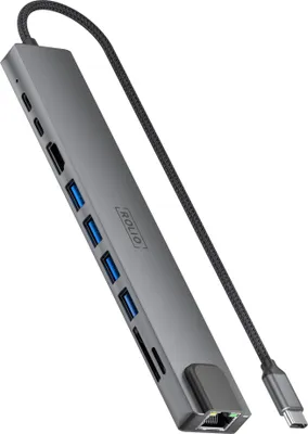 Produktbild von Rolio USB C Hub, 10 in 1 Hub, Ethernet, HDMI, 2x USB-C, 4x USB-A, SD/TF Kartenleser, Universal, für Macbook Pro / Air / iPad Pro / iPhone / Galaxy / HP / Dell / Lenovo