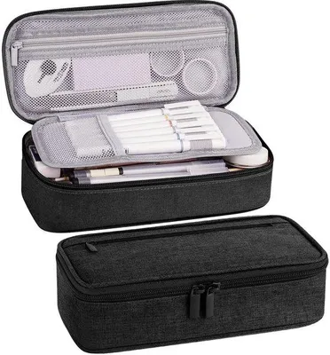 Produktbild von Kunststoff- Etui für Stifte - 23x11x6.5 cm Canvas- Etui mit Reißverschluss - für Jungen und Mädchen - Schulmaterial - Schwarz