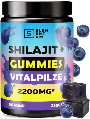 Imagen del producto de Gomitas de Shilajit de alta potencia, 2200 mg | 90 unidades - Shilajit del Himalaya para una energía y salud óptimas - Complejo de hongos premium mejorado con melena de león, reishi, chaga y cordyceps
