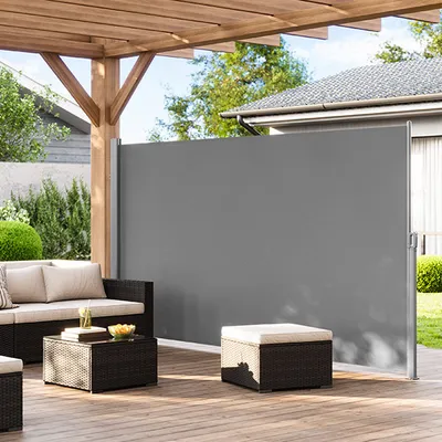 Produktbild von SONGMICS Alu Seitenmarkise 160 x 400 cm 280 g/m² ausziehbar Sichtschutz, Sonnenschutz für Balkon & Terrasse hellgrau ASG164G03