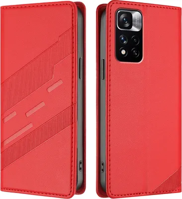 Produktbild von Hülle für Xiaomi Redmi Note 11 Pro+ 5G, Kunstleder Brieftaschen Handyhülle mit Kartenfach und Standfunktion Rot