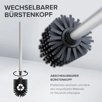 Produktbild von 3-in-1 Toiletset aus Edelstahl | Mit siliconener Borstelkop, Toiletrolhalter und Smartphonehalter | Eleganter Raumsparender Badkamerorganizer