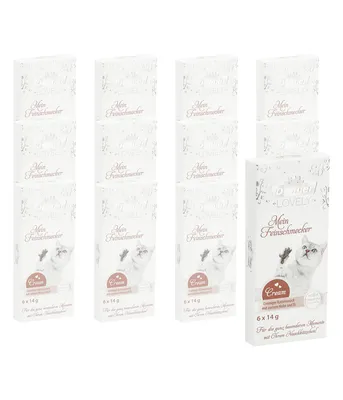 Produktbild von Dehner Premium Lovely Katzensnack, Leckerli Creme glutenfrei, für ausgewachsene Katzen, Huhn und Ei, 12 x 84 g (1 kg)