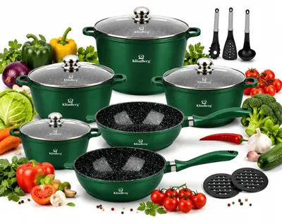 Produktbild von KlönBerg 17-teiliges Topfset | mehrteiliges Topfset | mit marmorierter Beschichtung | Kochtopf | mit Deckel | Antihaftbeschichtung | Induktion | ideal als Geschenk | für alle Herdarten | KB4087