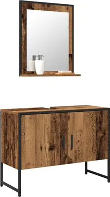 Immagine prodotto di vidaXL Set di mobili da bagno, 2 pezzi, colore marrone, materiale: legno composito