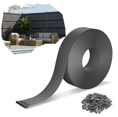 Produktbild von YARDIN PVC Zaunblende Sichtschutzstreifen Gartenzaun Windschutz Sichtschutzmatte Flechtband 65m Grau mit 120 Clips