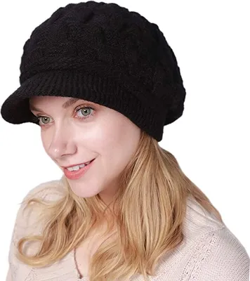 Produktbild von Wintermütze Damen Mütze mit Shirm Damen Schirmmütze Damen Baskenmütze Beanie Barett Warm Strickmütze Winter Fleece Innerhalb Gefütterte Mütze Damen