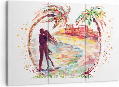 Produktbild von Bild auf Leinwand - Leinwandbild - Liebe Palmen Ansicht Sommer - 105x70cm - Wand Bild - Wanddeko - Leinwanddruck - Bilder - Kunstdruck - Wanddekoration - Leinwand bilder - Wandkunst - CE105x70-2989