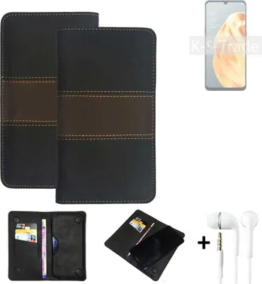 Produktbild von K-S-Trade Handyhülle + Kopfhörer kompatibel mit Oppo A91 Schutzhülle Walletcase Bookstyle Tasche Schutz Case Hülle Wallet Cover Kunstleder