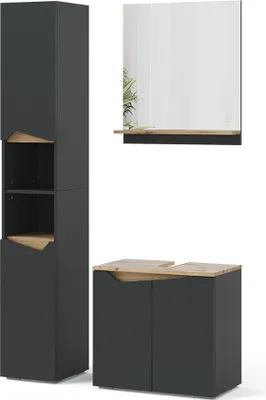 Image de Meubles bain Vicco Marelle Anthracite 3 pièces, avec armoire haute, Model 47693