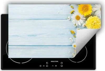 Produktbild von DarHaus Herdabdeckplatte 90x52 cm Anti Rutsch Matte Aufrollbar, Blumen - Holz