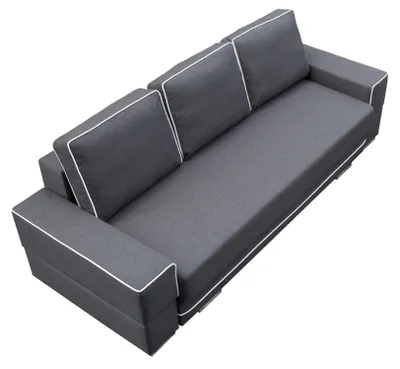 Tapicerowana sofa z poduszkami – szary melanż, funkcja spania