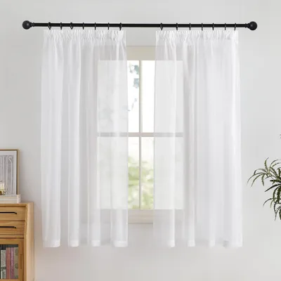 Image de Rideaux voilés blancs transparents, avec bande de plis, dimensions 175 cm de hauteur x 140 cm de largeur (lot de 2)
