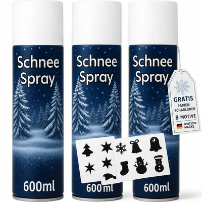 Produktbild von 3 Schneespray + Schablonen Fenster Kunstschnee Fensterspray Sprühschnee je 600ml