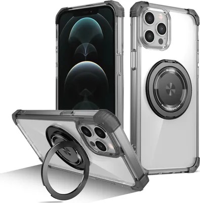Image de Etui pour iPhone 12 Pro Max anneau magnétique, support, compatible MagSafe, protection militaire, étui transparent noir