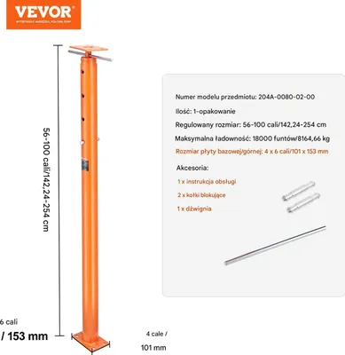 Zdjęcie produktu dla Podpora Stropowa Regulowana 56–100 cm – Udźwig do 8164 kg