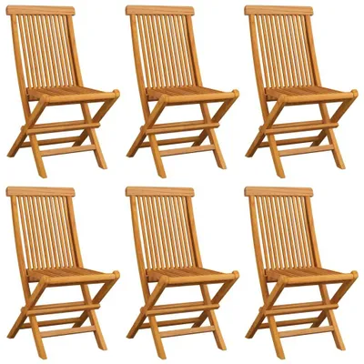 Produktbild von Gartenstühle mit Beige Kissen 6 Stk. Massivholz Teak