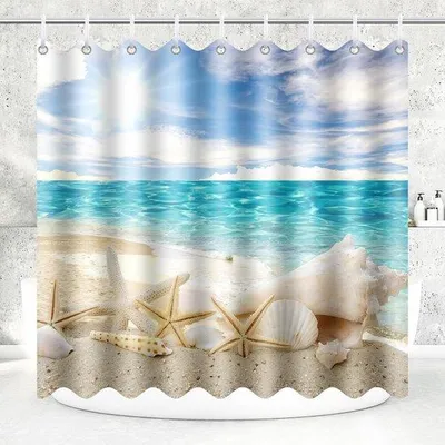 Produktbild von Unyqoos® Duschvorhang – Ozean‑Motiv, wasserdichter Polyester, schimmelresistent, blickdicht, 180 x 200 cm, inkl. 12 Kunststoffhaken