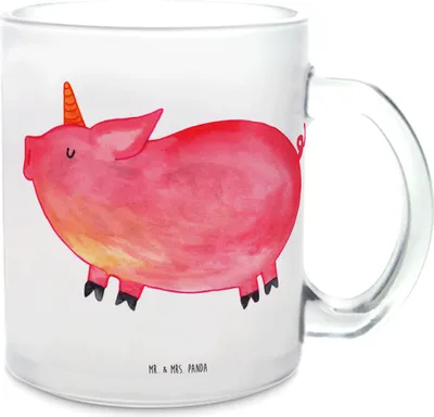 Produktbild von Mr. & Mrs. Panda Trinkglas Einhorn Schwein - Transparent - Geschenk, Unicorn, Tee Tasse, Teetasse, Spruch, Pott, Einhörner, Häferl, getränkebecher, English, glastasse