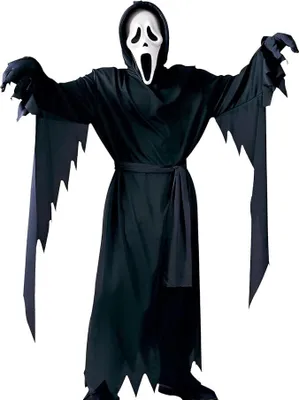 Produktbild von Schauriges Screaming Ghost Kostüm Adult Halloween Party Kostüm Ganzkörperkostüm mit Scream Mask und Bindegürtel, Faschingskostüme für Karneval Horror-Kostüme