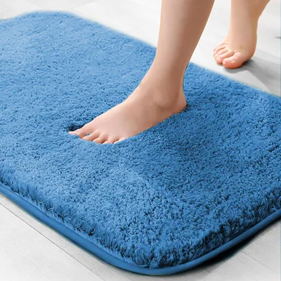 Image de Tapis de bain en microfibre, épaisseur 2 cm, ultra-absorbant, 40 x 60 cm, bleu