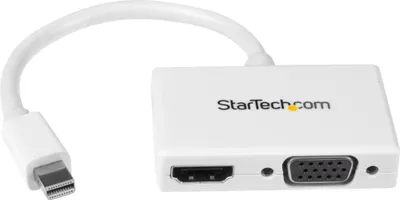 Produktbild von StarTech.com Reise A/V Adapter: 2-in-1 Mini DisplayPort auf HDMI oder VGA Konverter - Weiß, 0,15 m, 1920 x 1200 Pixel, 1080p, Weiß, Passiver Videokonverter, 0 - 60 °C