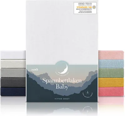 Produktbild von Laleni 2er-Set Spannbettlaken Babybett Kinderbett 60x120-70x140 cm -  , 100% Baumwolle, atmungsaktives Spannbetttuch Jersey Baby, 135 g/m², weiß