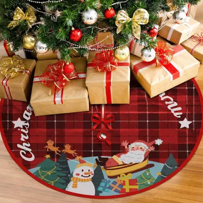 Weihnachtsbaumdecke 90 cm rund rot kariert mit Motiv