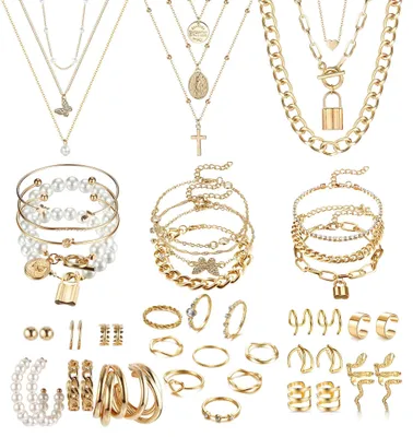 Image de Solidchoice - Coffret de bijoux pour femmes, comprenant 46 pièces, avec colliers et boucles d'oreilles