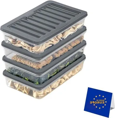Obrázek produktu pro Stohovatelné nádoby na uchovávání potravin – skladovací boxy – organizace kuchyně – vzduchotěsné víko – 4 kusy po 1200 ml – průhledné