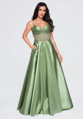 Produktbild von LARICA Kleid Maxi Herz-Ausschnitt Flared LA-OM-DLR441 sage M