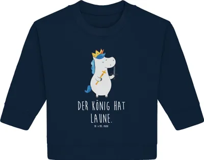 Produktbild von Mr. & Mrs. Panda Organic Baby Pullover Einhorn König mit Schwert 6. - 12. Monat - French Navy - Geschenk, Mittelalter, Einhörner, Bullover, Unicorn, Ritter