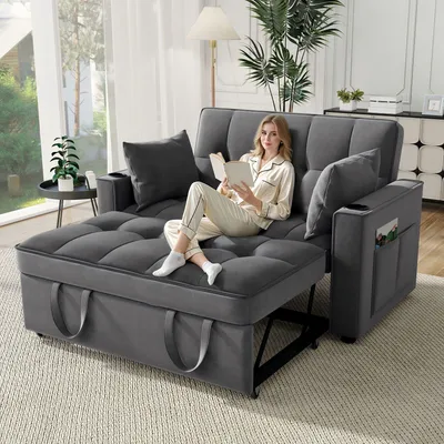 Image de Merax Canapé-lit 3 en 1 pliable avec fonction lit, canapé-lit avec 2 coussins, fauteuil lounge avec fonction sommeil, canapé dépliant avec beaucoup d'espace de rangement, gris